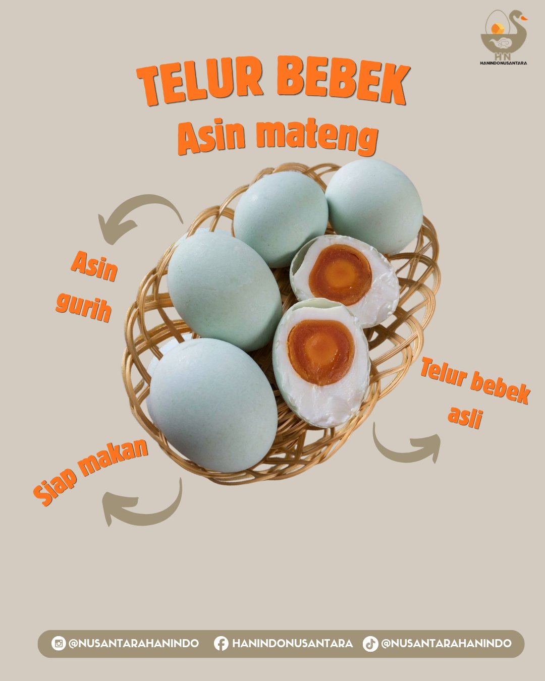Telur asin matang Hanindo Nusantara - siap makan, kuning telur masir berminyak