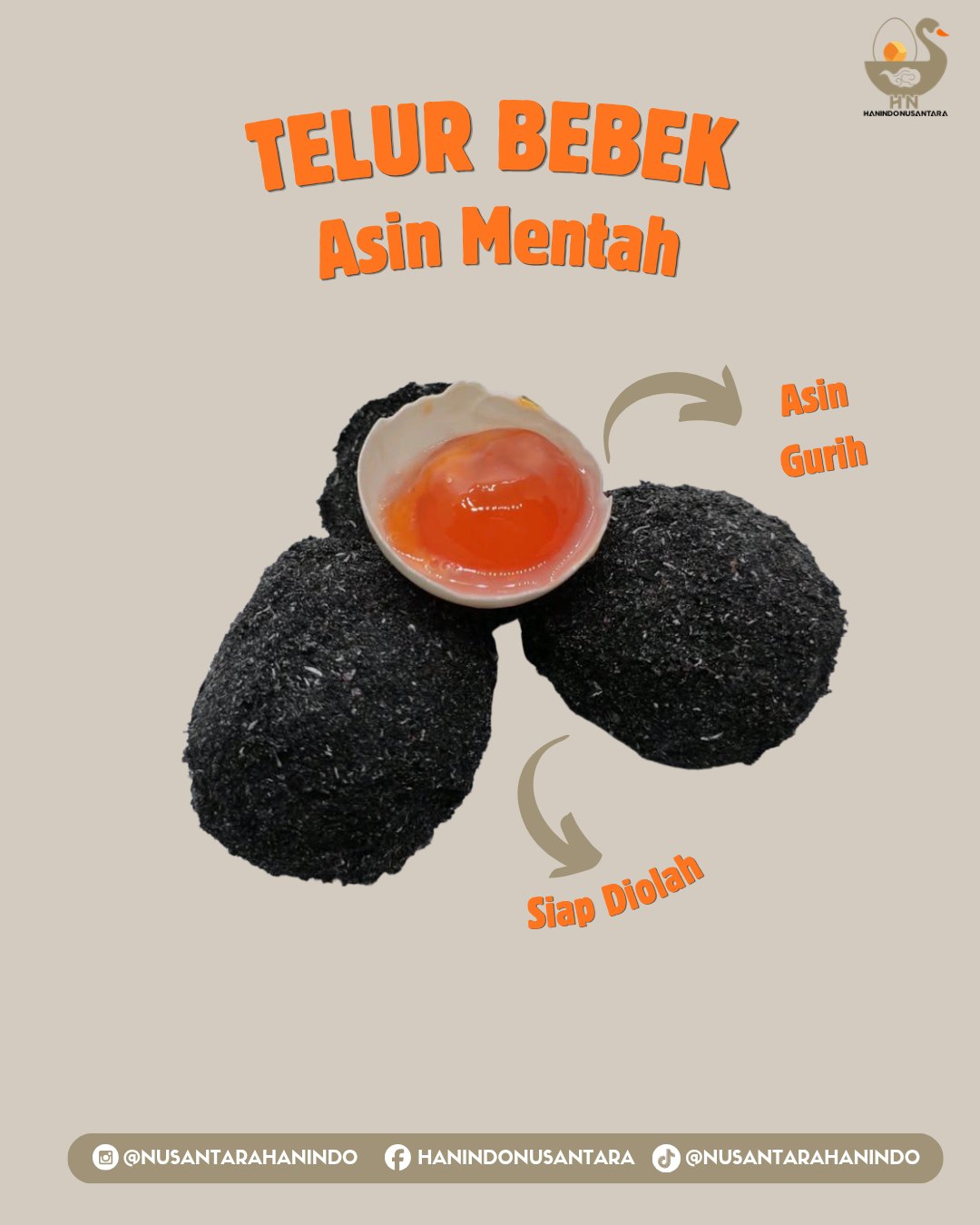 Telur asin mentah Hanindo Nusantara - dibalut abu gosok, siap diolah sendiri